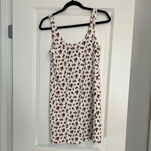 Women’s Fitted White and Yellow Floral Print Sleeveless Dress